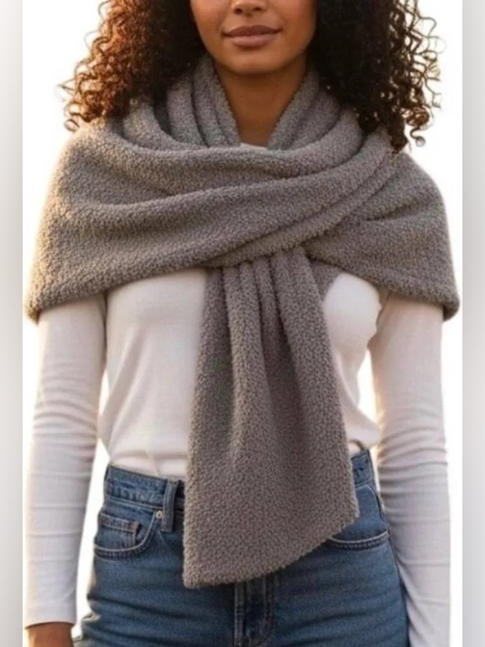 Barefoot Dreams CozyChic Scarf OS Pewter Gray Plush Knit Lounge